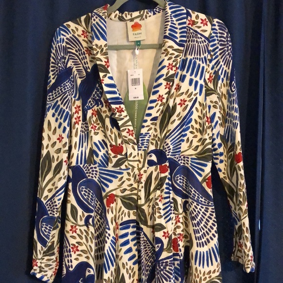 Sold Farm Rio NWT Blue Macaw Flight Dress Size M - Picture 5 of 8
